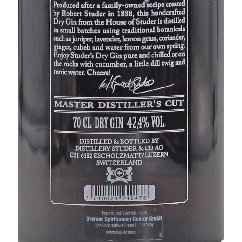 Studer Swiss Highland Dry Gin 0,7 L 42,4%vol Studer Swiss Highland Dry Gin 0,7 L 42,4%vol