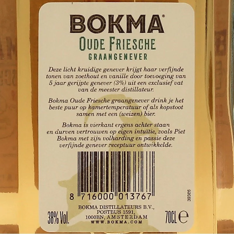 Oude Bokma Genever 0,7 L 38%vol Oude Bokma Genever 0,7 L 38%vol