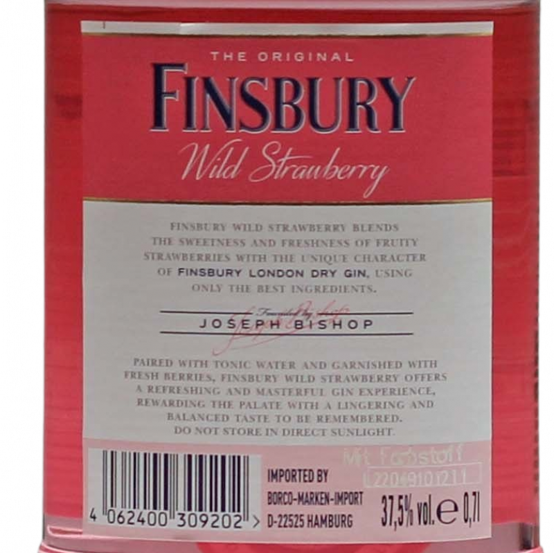 Detailbild von der Finsbury Wild Strawberry Gin Rückseite