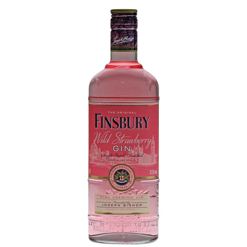 Foto der kompletten Flaschen-Vorderseite vom Finsbury Wild Strawberry Gin Foto der kompletten Flaschen-Vorderseite vom Finsbury Wild Strawberry Gin