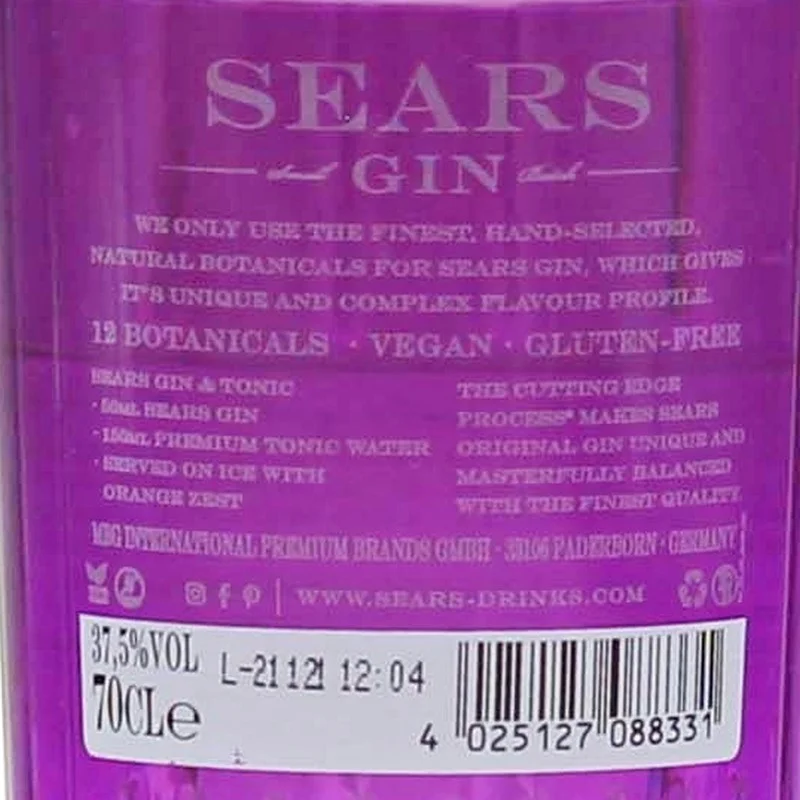 Sears Cutting Edge Gin 0,7 L 44%vol Sears Cutting Edge Gin 0,7 L 44%vol