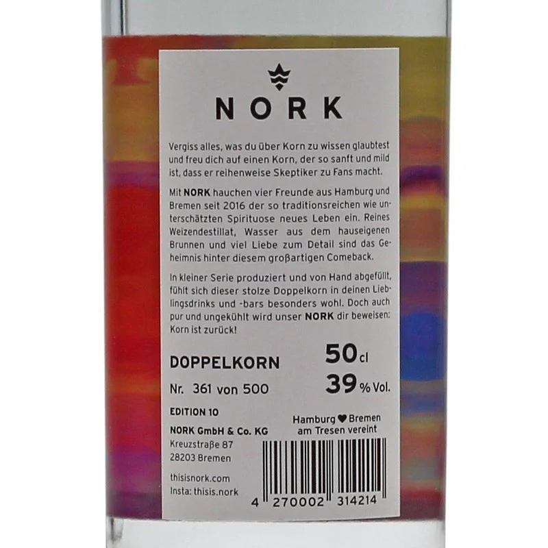 Nork Doppelkorn 0,5 L 39% vol Nork Doppelkorn 0,5 L 39% vol