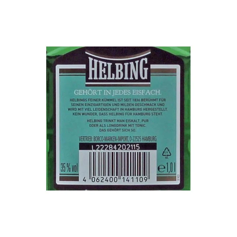 Helbing Kümmel 1 Liter aus Hamburg 35 % vol Helbing Kümmel 1 Liter aus Hamburg 35 % vol