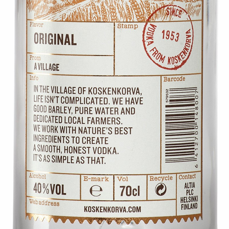 Koskenkorva Vodka aus Finnland 0,7 L 40% vol Koskenkorva Vodka aus Finnland 0,7 L 40% vol