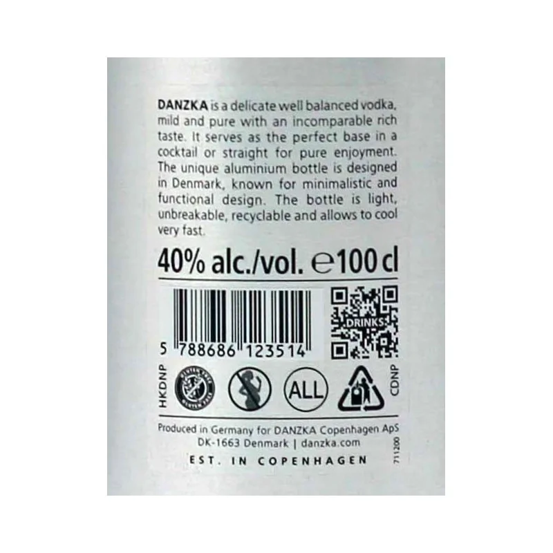 Danzka Vodka Red in Aluminiumflasche 1 L 40%vol Danzka Vodka Red in Aluminiumflasche 1 L 40%vol