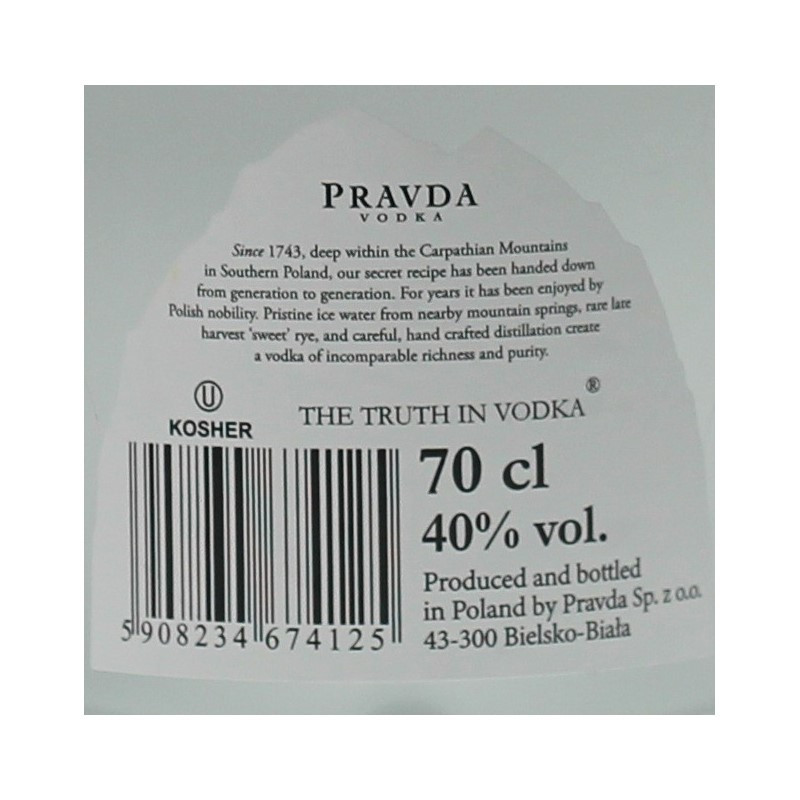 Pravda Vodka aus Polen 0,7 L 40% vol Pravda Vodka aus Polen 0,7 L 40% vol