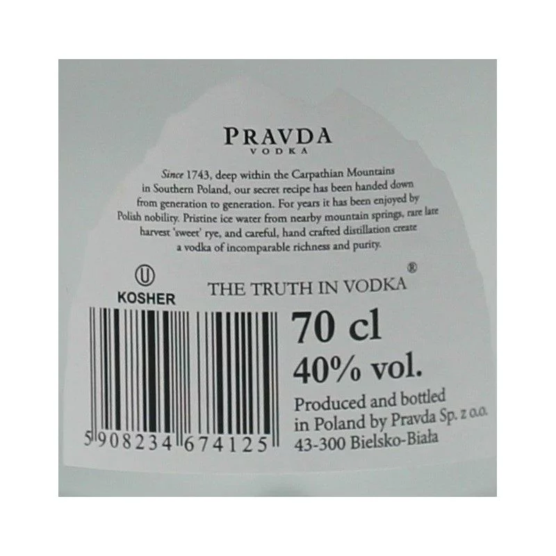 Pravda Vodka aus Polen 0,7 L 40% vol
