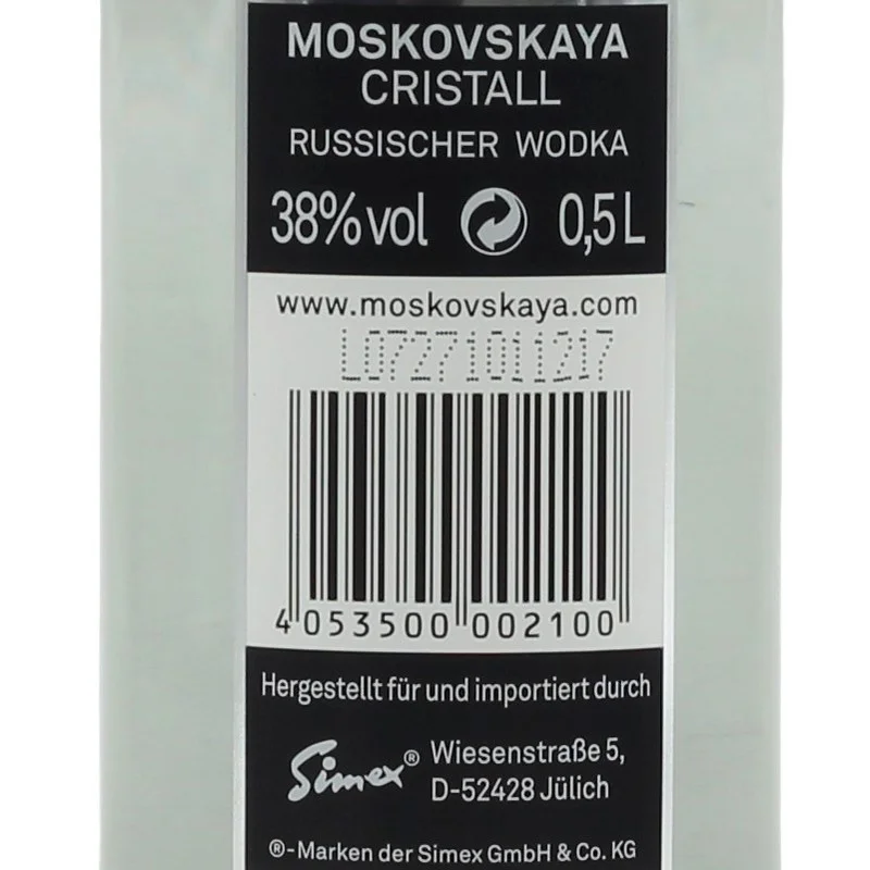 Moskovskaya Cristall Vodka 0,5 L 40%vol