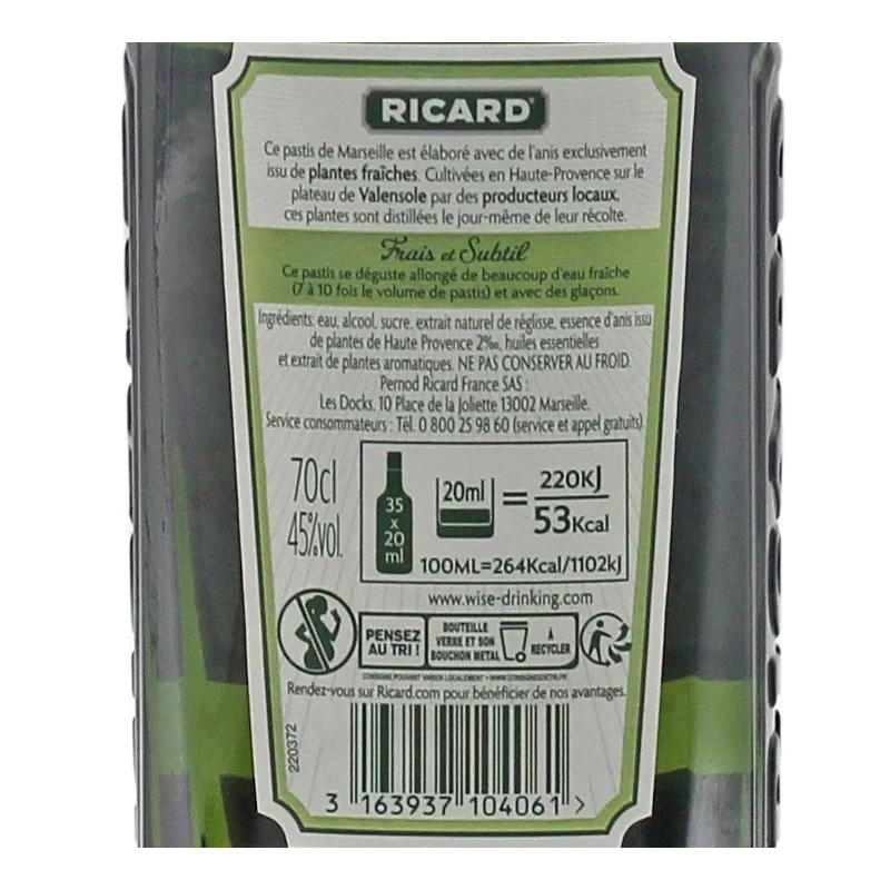 Pastis aux plantes fraîches - Ricard - 70 cl