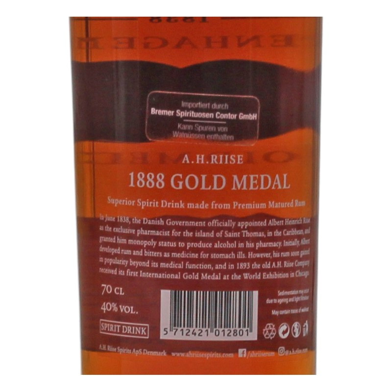 A. H. Riise 1888 Gold Medal 0,7 L 40% vol