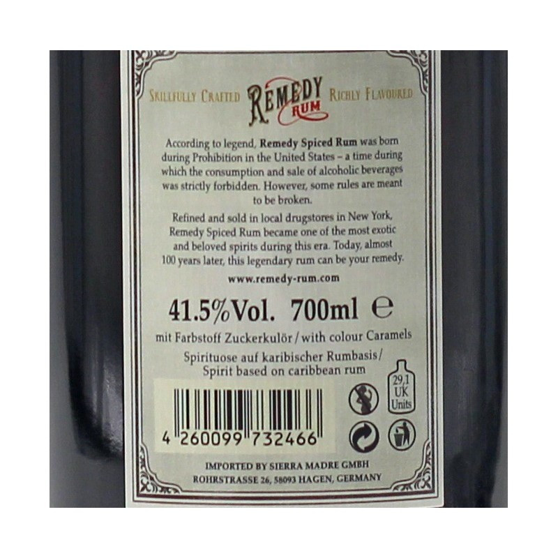 Remedy Spiced Rum 0,7 L 41,5% vol Remedy Spiced Rum 0,7 L 41,5% vol