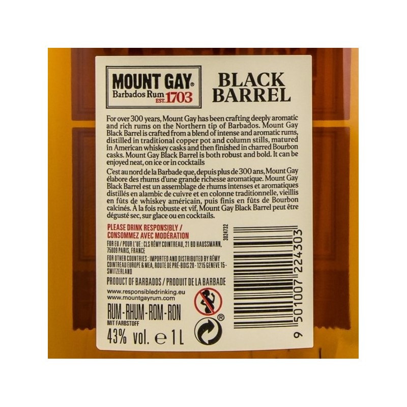 Mount Gay Black Barrel Rum 1 Liter 43% vol