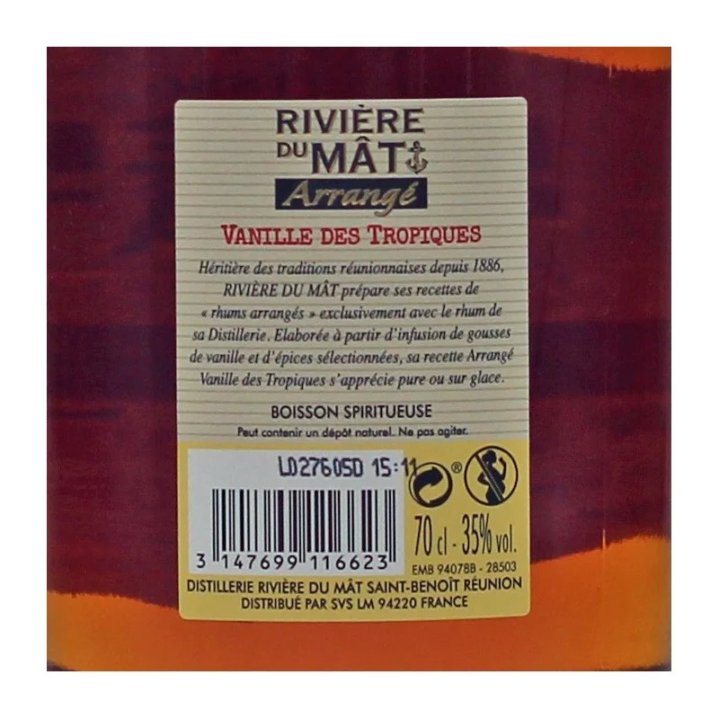 Rivière du Mât Arrangé Rhum Vanille des Tropiques 0,7L 35%