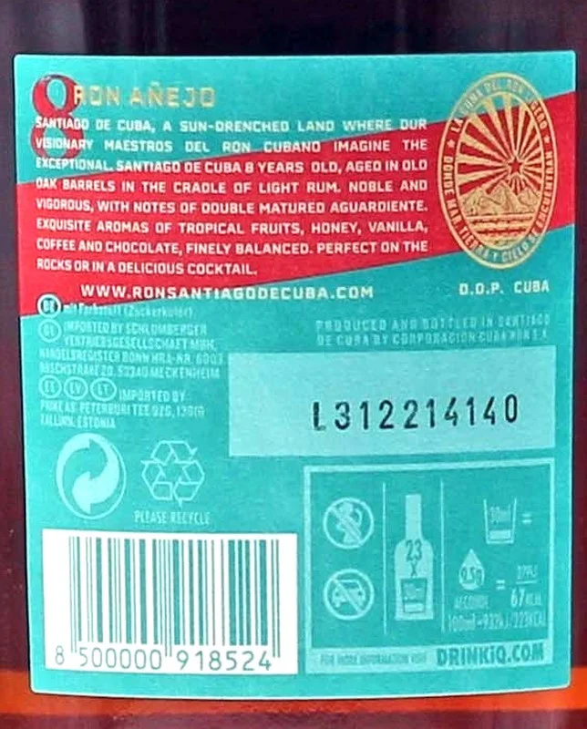 Ron Santiago de Cuba Anejo 8 Jahre Rum 0,7 L 40% vol Ron Santiago de Cuba Anejo 8 Jahre Rum 0,7 L 40% vol