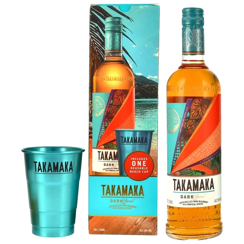 Takamaka Dark Spiced Geschenkset mit Beach Cup 0,7 L 38% vol Takamaka Dark Spiced Geschenkset mit Beach Cup 0,7 L 38% vol