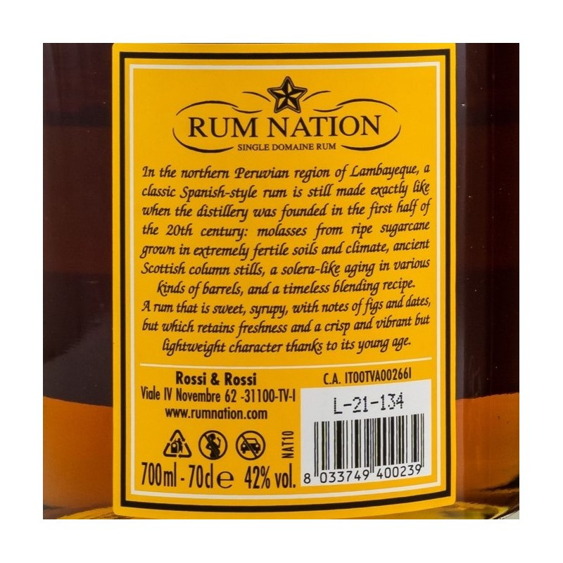 Rum Nation Peruano 8 Jahre 0,7 L 42% vol