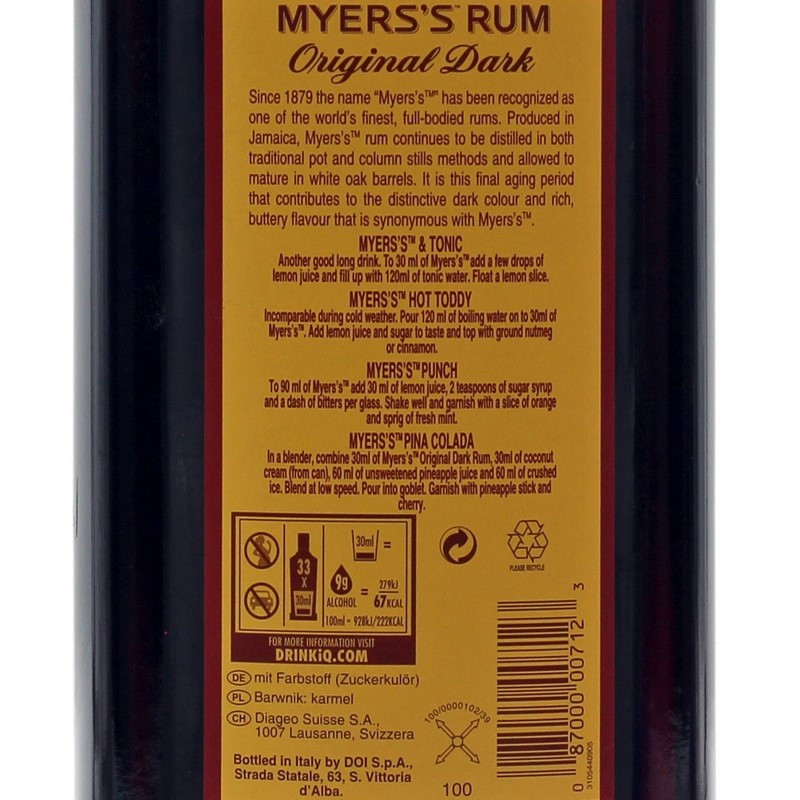 Myers's Original Dark Jamaica Rum 1 L 40% vol