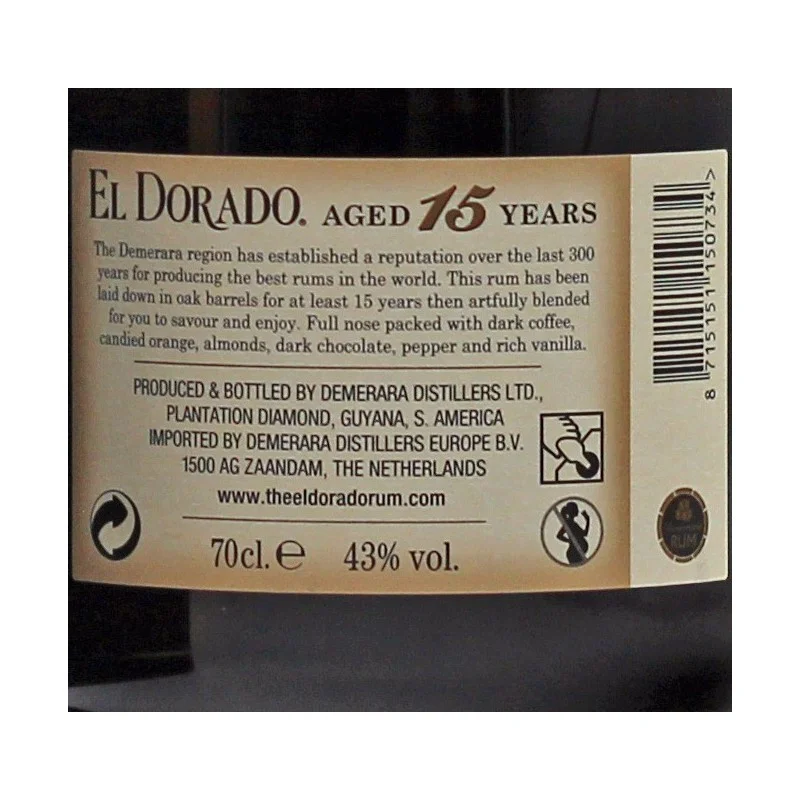 El Dorado 15 Jahre 0,7 L 43%vol El Dorado 15 Jahre 0,7 L 43%vol