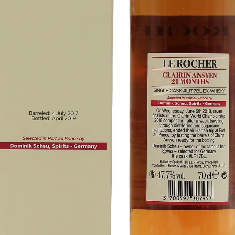 Le Rocher Clairin Ansyen 21 Monate Rum 0,7 L 47,7%