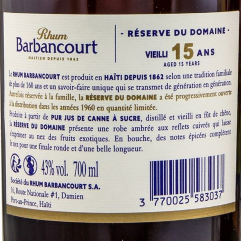 Rhum Barbancourt 15 Jahre Reserve du Domaine 0,7 L 43% vol
