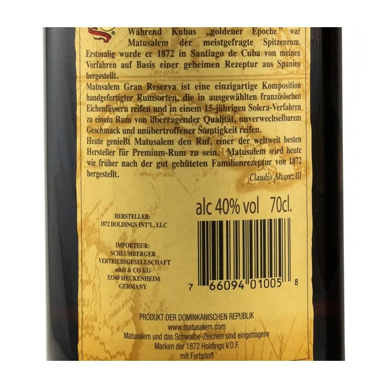 Ron Matusalem Gran Reserva 15 Solera 0,7 L 40%vol Ron Matusalem Gran Reserva 15 Solera 0,7 L 40%vol