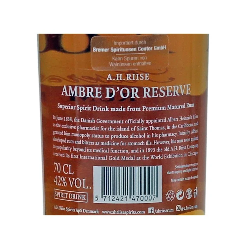 A.H. Riise XO Ambre d'Or Reserve 0,7 L 42%vol A.H. Riise XO Ambre d'Or Reserve 0,7 L 42%vol