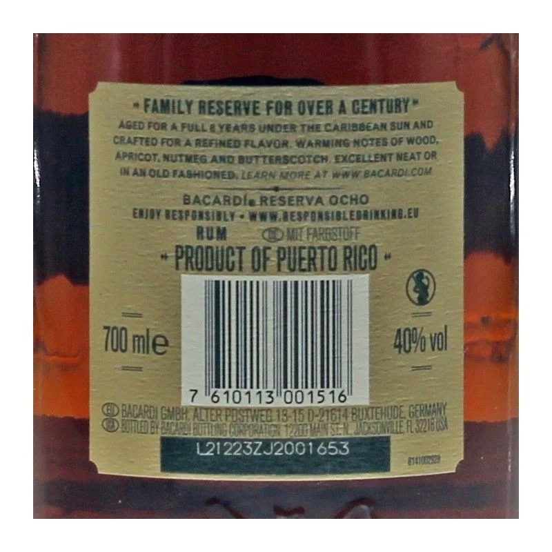 Bacardi Reserva Ocho 8 Jahre Rum 0,7 L 40% vol