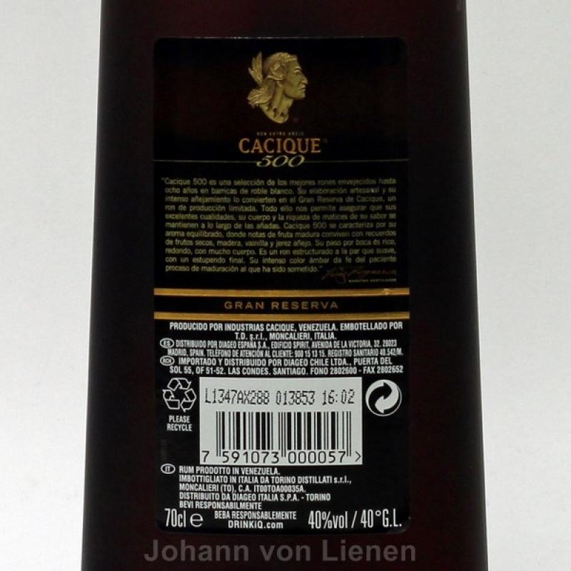 Cacique 500 Extra Anejo Rum 0,7 L 40%vol Cacique 500 Extra Anejo Rum 0,7 L 40%vol