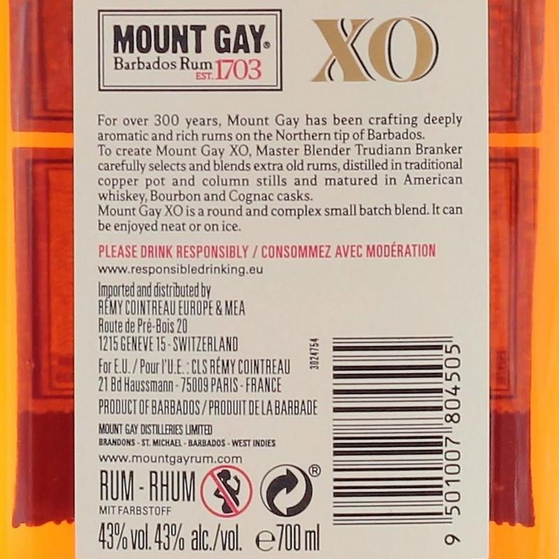 Mount Gay Rum XO Triple Cask Blend 0,7 L 43%vol.