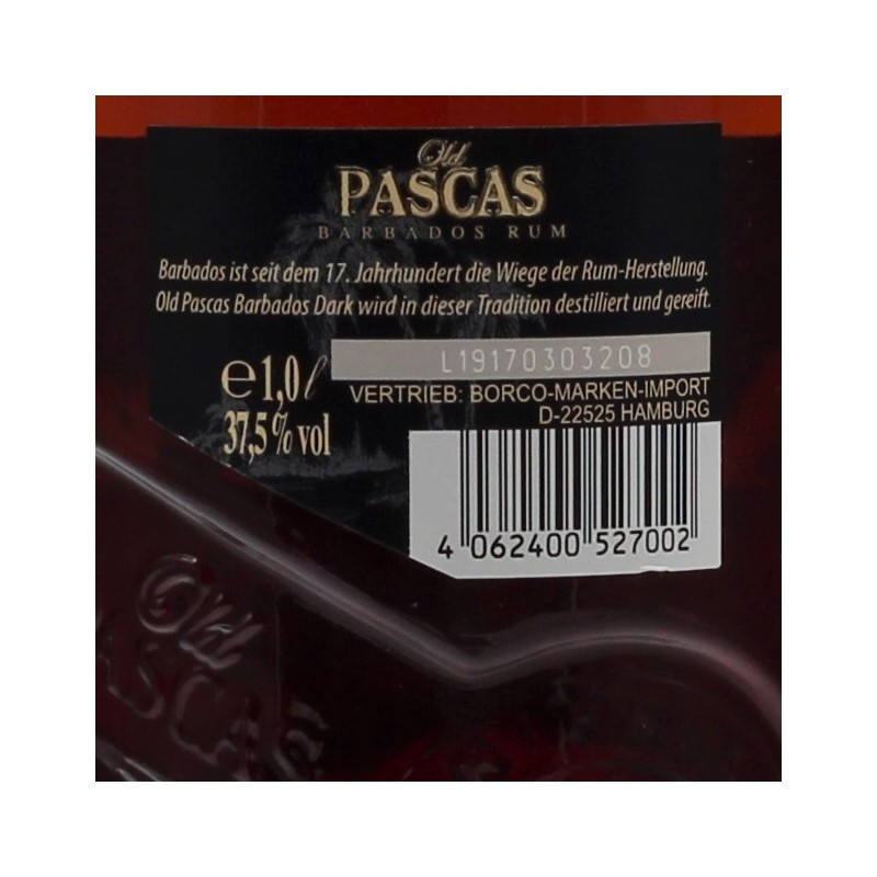 Old Pascas Barbados Dark Rum 1 Liter 37,5% vol
