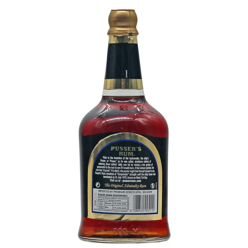 Pussers British Navy Rum Black Label Gunpowder Proof 0,7 L 54,5 % vol Pussers British Navy Rum Black Label Gunpowder Proof 0,7 L 54,5 % vol