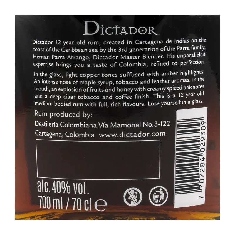 Dictador Rum 12 Jahre 0,7 L 40% vol