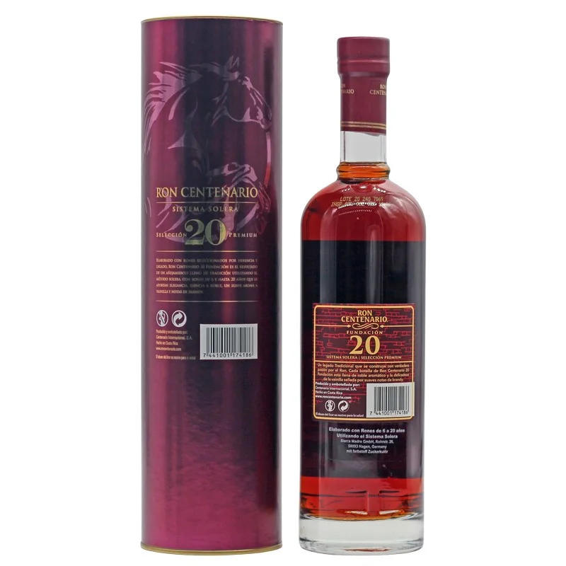 Ron Centenario Fundacion Rum 20 Jahre 0,7 L 40% vol Ron Centenario Fundacion Rum 20 Jahre 0,7 L 40% vol