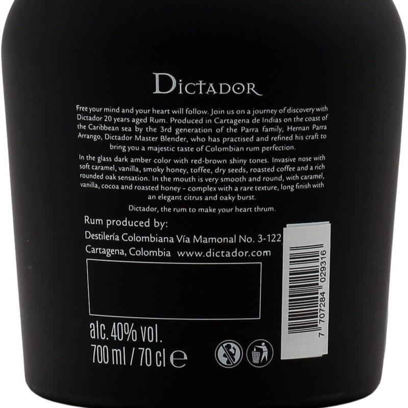 Dictador 20 Years Solera 0,7Ltr. 40% vol Dictador 20 Years Solera 0,7Ltr. 40% vol