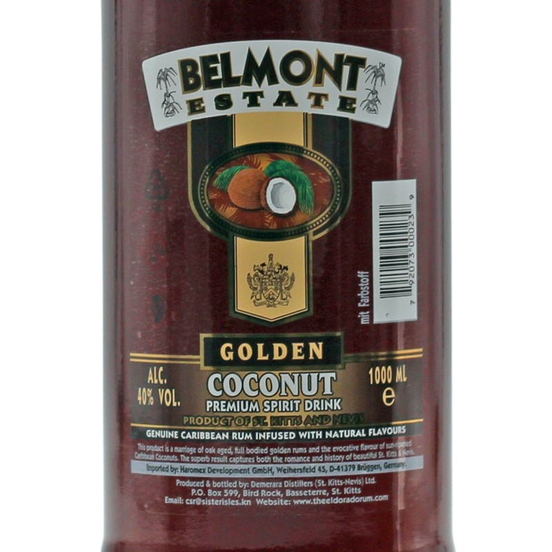 Belmont Estate Golden Coconut Spiced Rum 1 L 40% vol Belmont Estate Golden Coconut Spiced Rum 1 L 40% vol