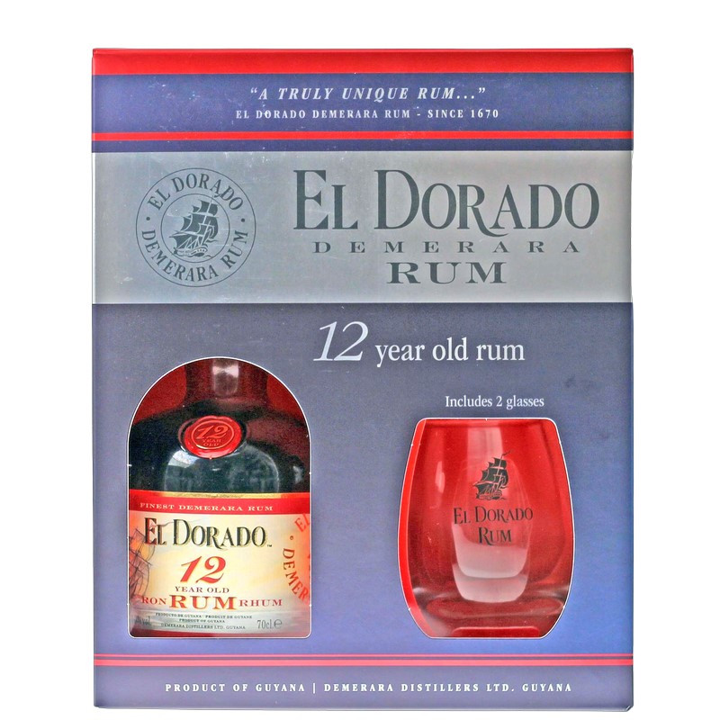 El Dorado Rum 12 Jahre Set mit 2 Gläsern 0,7 L 40 % vol