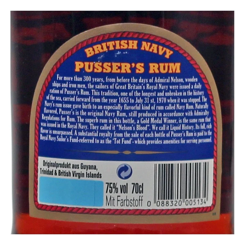 Pussers British Navy Rum Overproof 0,7 L 75% vol Pussers British Navy Rum Overproof 0,7 L 75% vol