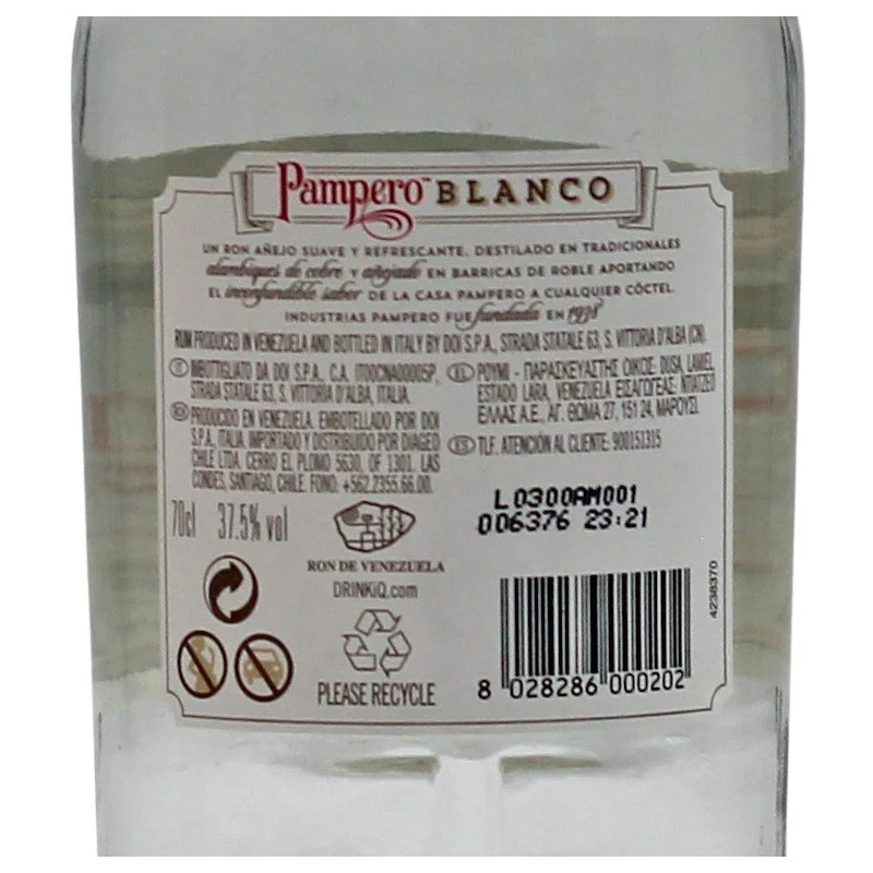 Pampero Blanco 0,7 L 37,5% vol Pampero Blanco 0,7 L 37,5% vol