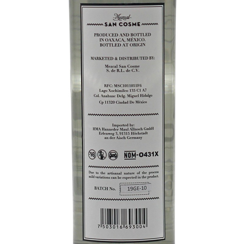 San Cosme Mezcal Blanco 0,7 L 40% vol San Cosme Mezcal Blanco 0,7 L 40% vol