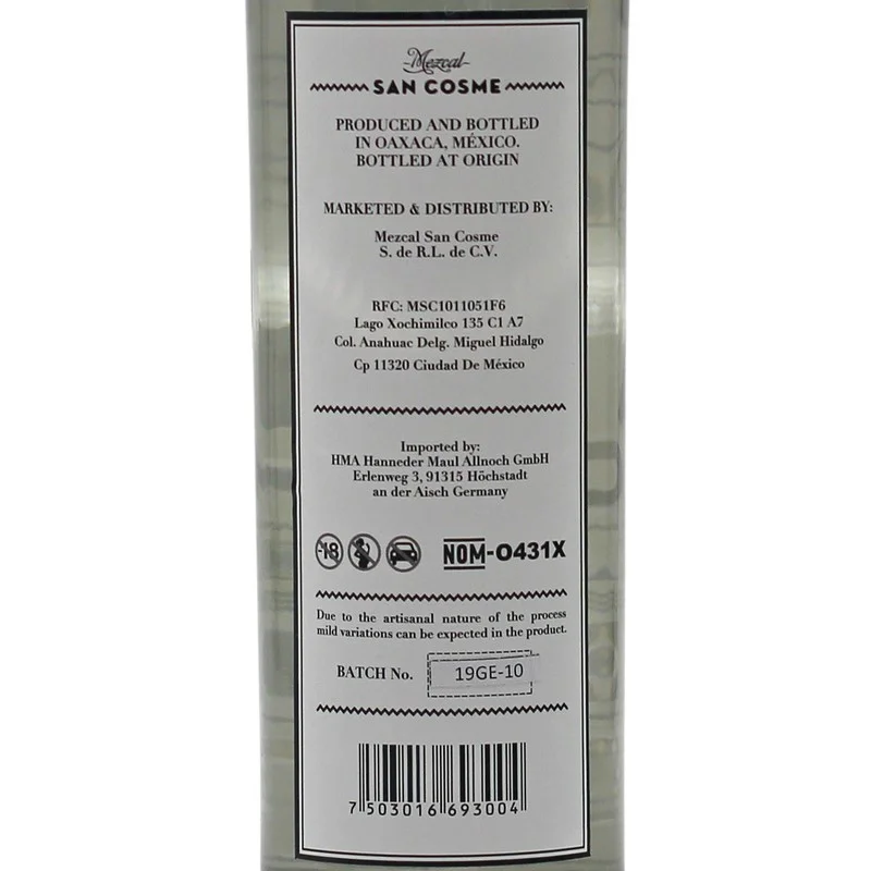 San Cosme Mezcal Blanco 0,7 L 40% vol San Cosme Mezcal Blanco 0,7 L 40% vol