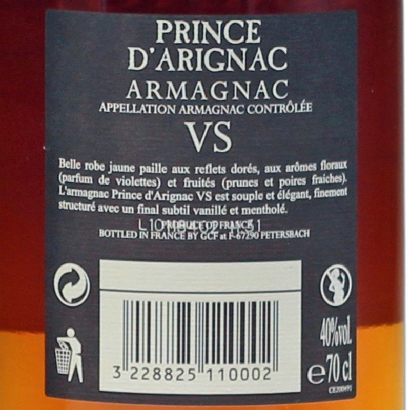 Prince d'Arignac VS Armagnac 0,7 L 40% vol Prince d'Arignac VS Armagnac 0,7 L 40% vol