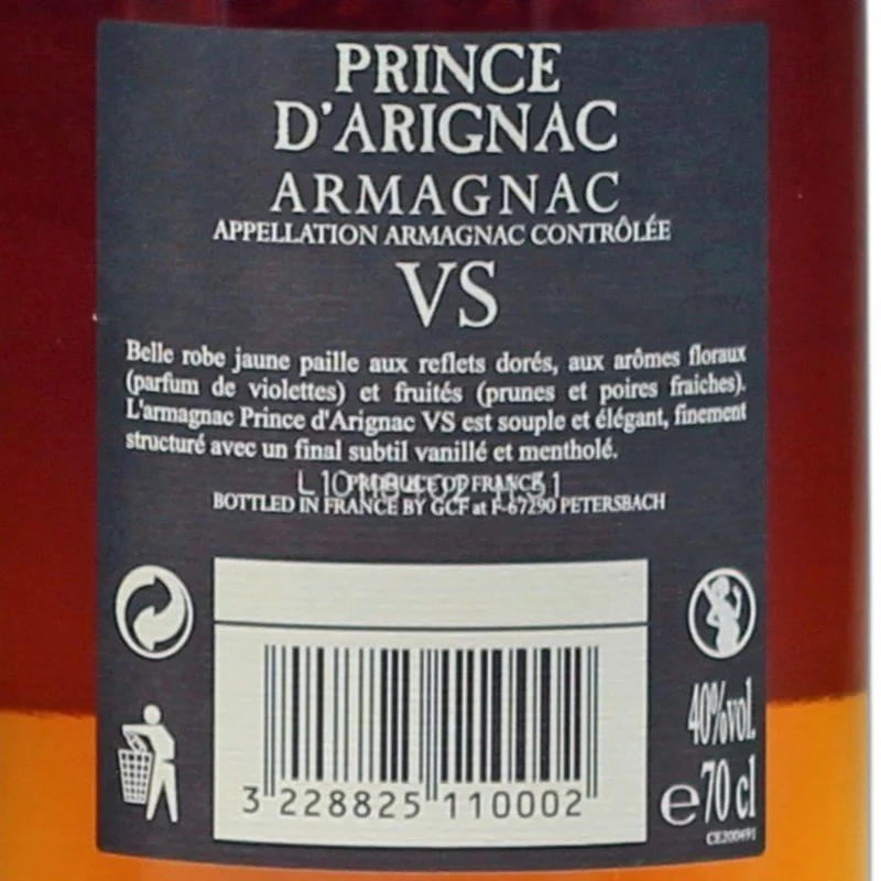 Prince d'Arignac VS Armagnac 0,7 L 40% vol Prince d'Arignac VS Armagnac 0,7 L 40% vol