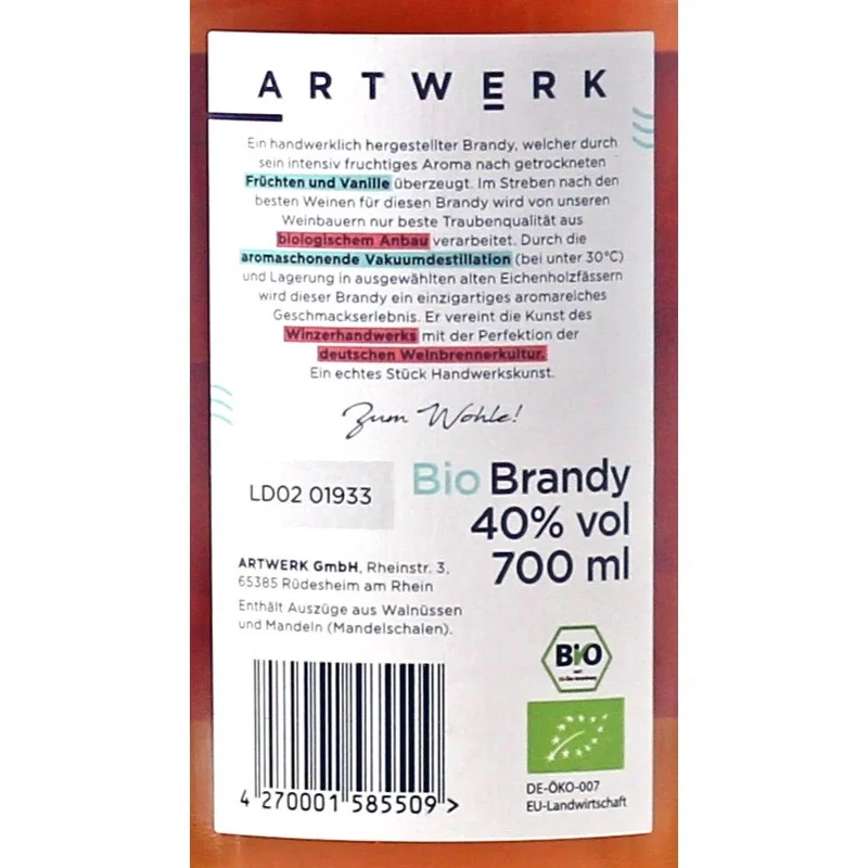 Artwerk Bio Brandy 0,7 L 40% vol Artwerk Bio Brandy 0,7 L 40% vol