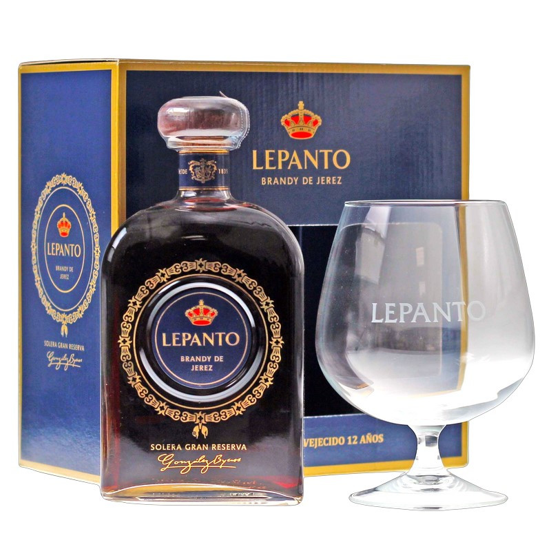 Lepanto Brandy de Jerez Geschenkset mit Glas 0,7 L 36 % vol