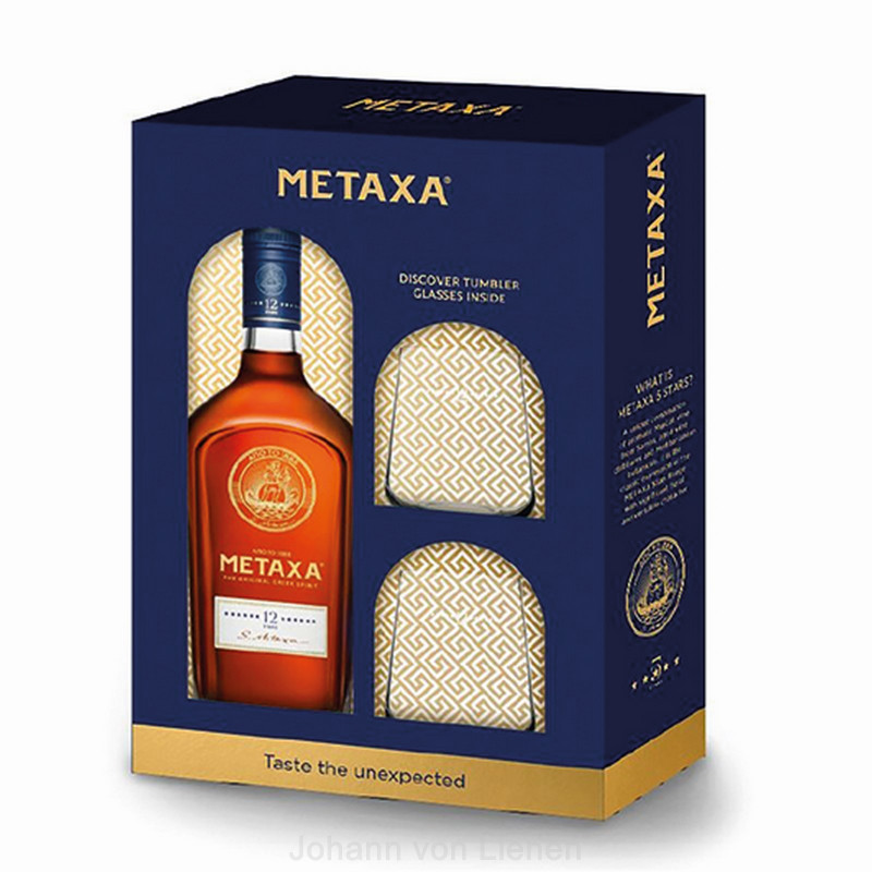 Metaxa 12 Sterne Geschenkverpackung mit 2 Gläsern 0,7 L 40% vol