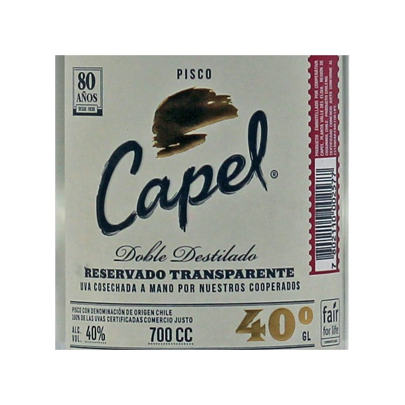 Pisco Capel Reservado Transparente 0,7 L 40% vol