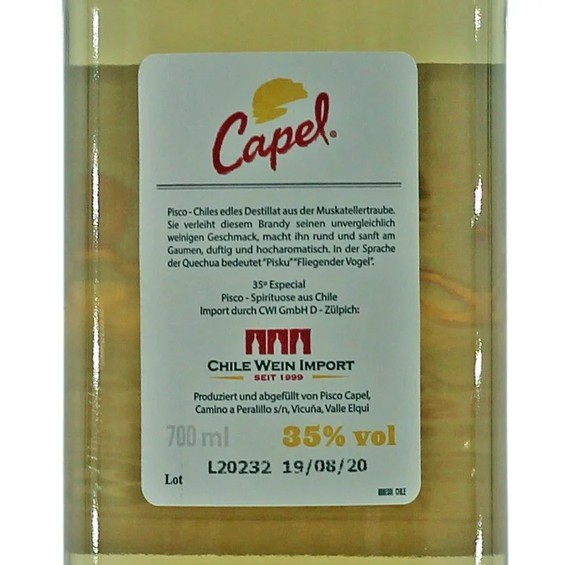 Pisco Capel Especial Doble Destilado 0,7 L 35% vol