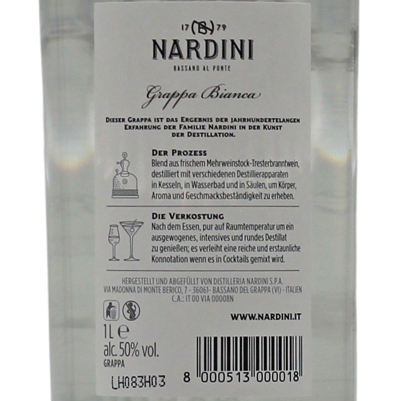 Nardini Grappa Bianca 1 L 50% vol Nardini Grappa Bianca 1 L 50% vol