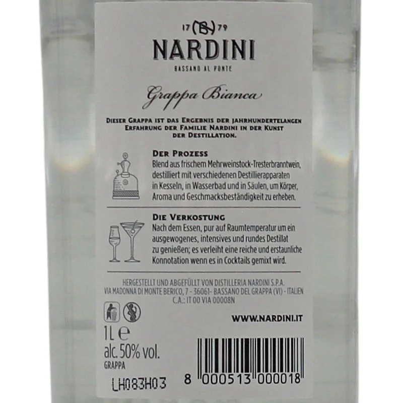 Nardini Grappa Bianca 1 L 50% vol