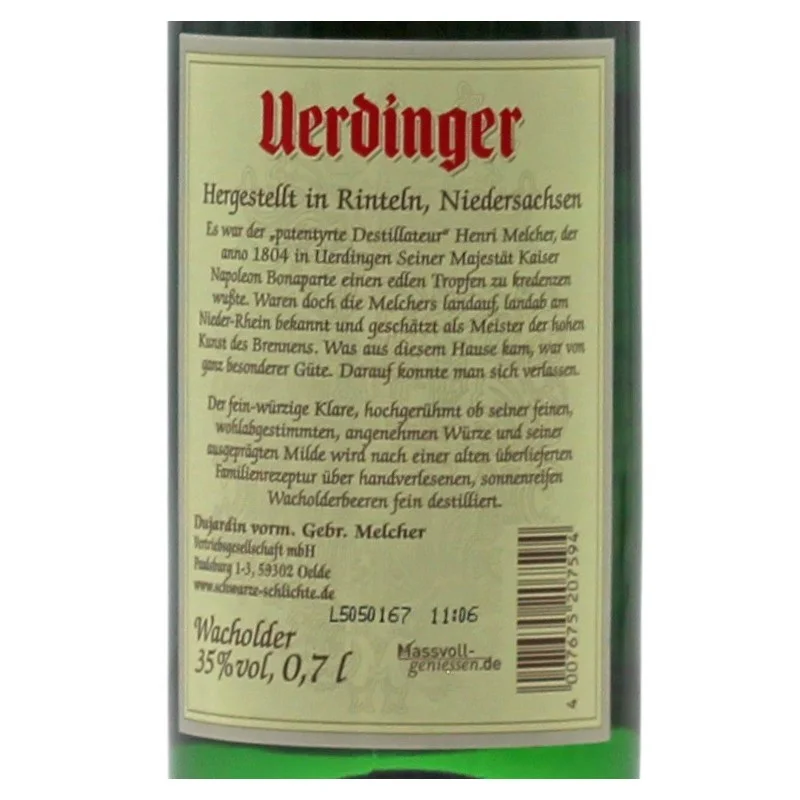 Uerdinger Doppelwacholder 0,7 L 35% vol Uerdinger Doppelwacholder 0,7 L 35% vol